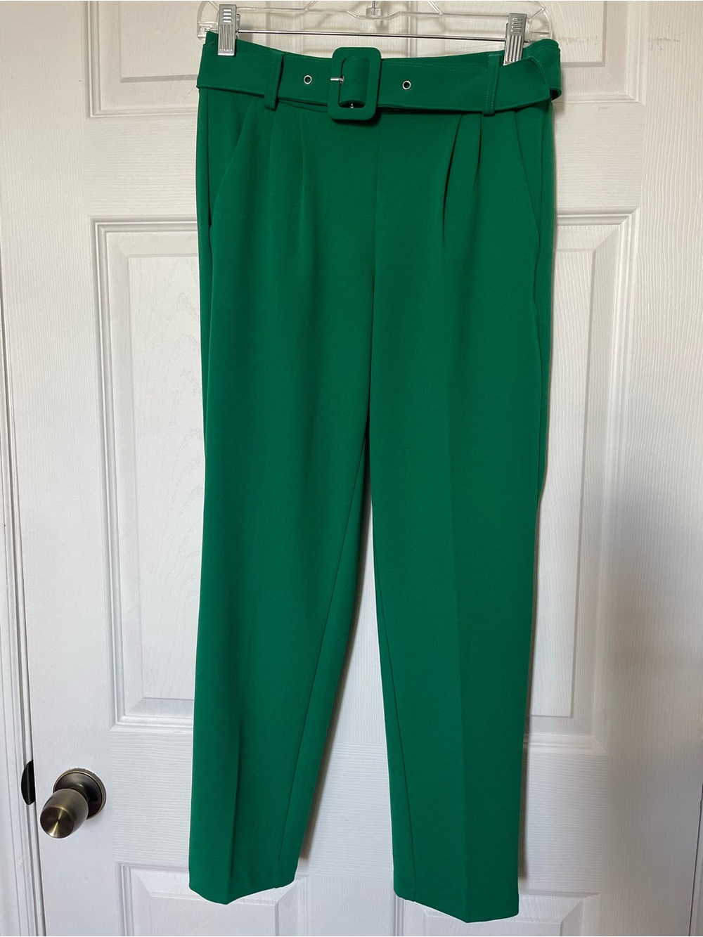 Fashion Nova Emerald High-Rise Belted Tapered Ankle length Trousers